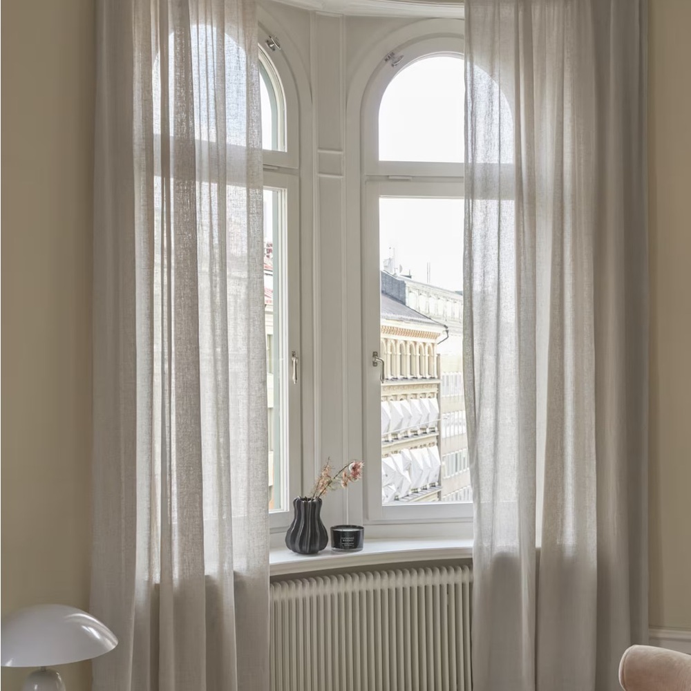 H&M home linen blend curtain panels dusty pink 47in x98in
